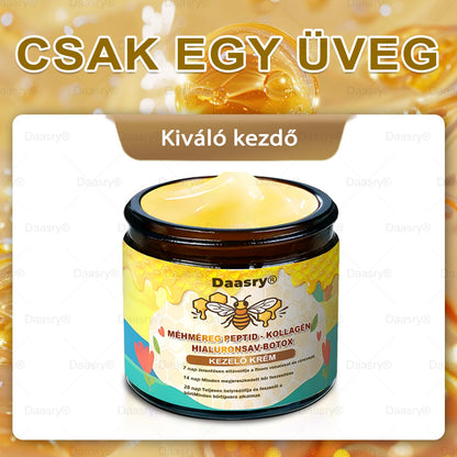 Daasry® Méhméreg Kezelő Krém, méhméreg peptidekkel, botulinum toxinnal, hialuronsavval és kollagénnel💧. Hatékonyan küzd a ráncok, finom vonalak, megereszkedés, terhességi csíkok és sötét foltok ellen — feszesítés, emelés és kiemelkedő eredmények!