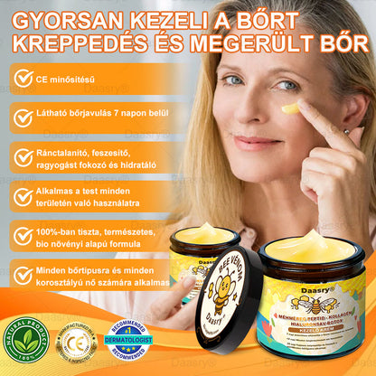 Daasry® Méhméreg Kezelő Krém, méhméreg peptidekkel, botulinum toxinnal, hialuronsavval és kollagénnel💧. Hatékonyan küzd a ráncok, finom vonalak, megereszkedés, terhességi csíkok és sötét foltok ellen — feszesítés, emelés és kiemelkedő eredmények!